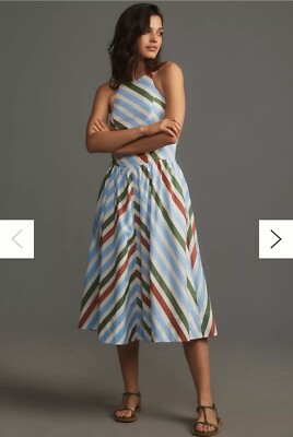 anthro halter dress Maeve Anthro LARGE NWT Halter Midi Sun Dress Sleeveless Stripes