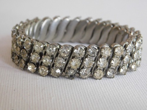 Pulsera elástica acordeón vintage de diamantes de imitación transparentes hecha en Japón - Imagen 4 de 4