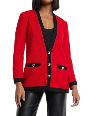NEW EXPRESS RED BLACK TIPPED TWEED NOVELTY BUTTON BLAZER JACKET SIZE MEDIUM