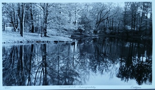 Foto enmarañada, firmada y numerada "Mirrored Tranquility" de John Oeltjen... años 70 - Imagen 2 de 3