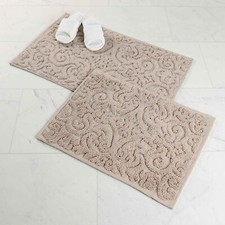 Venere Floral Scroll Washable Anti Skid Backing Bath Rug Set of 2