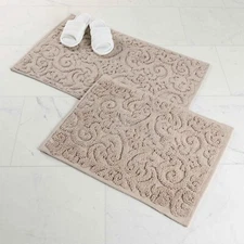 Venere Floral Scroll Washable Anti Skid Backing Bath Rug Set of 2