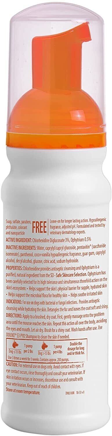 DouxoS3 PYO AntiSeptic Chlorhexidine + Ophytrium Mousse (5 oz/150ml)