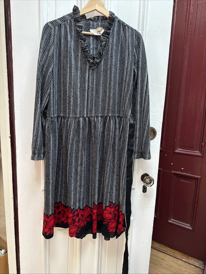 Винтажный 1980-х годов Sears платье и пояс размер 13/14 гибкий талии оборкой воротник как есть - Изображение 2 из 4