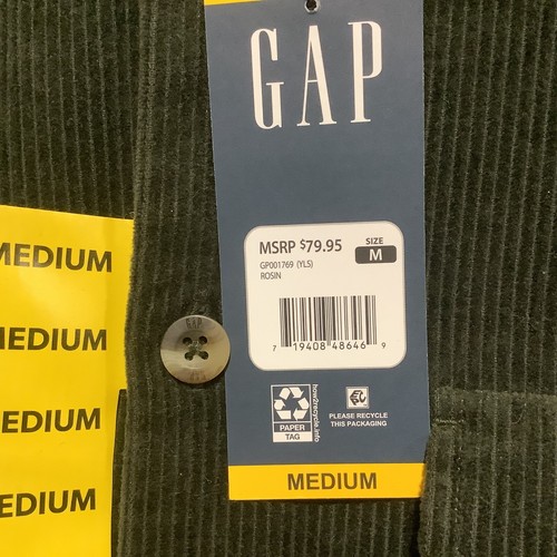 Gap Corduroy Shirt Mens Medium Button Down Rosin -Greenish Black- MSRP 79.95 NWT - Picture 4 of 8