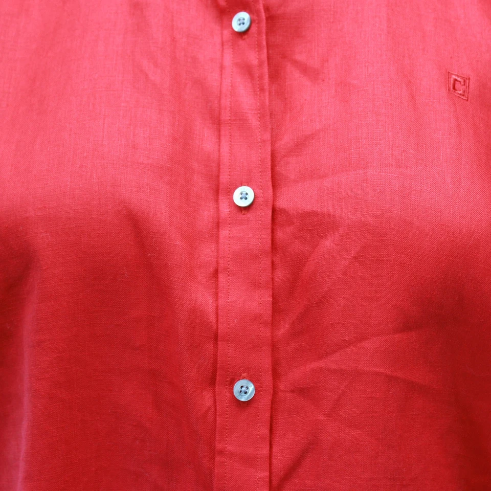 Camisa Blusa Top CHAPS Roja 100% Lino Clásica Oficina Abotonada XL Foto 4 de 4