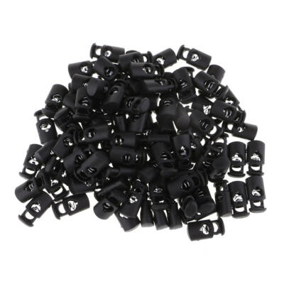 100 Stück Einloch Feder Kordel Schlösser Schlüsselband Knebel Stopper Knöpfe Schwarz