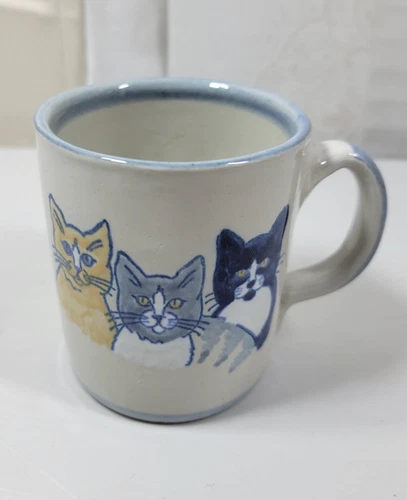VTG? Louisville Pottery Stoneware Classey Cats Small Tea/Coffee Mug 3.5"Tall