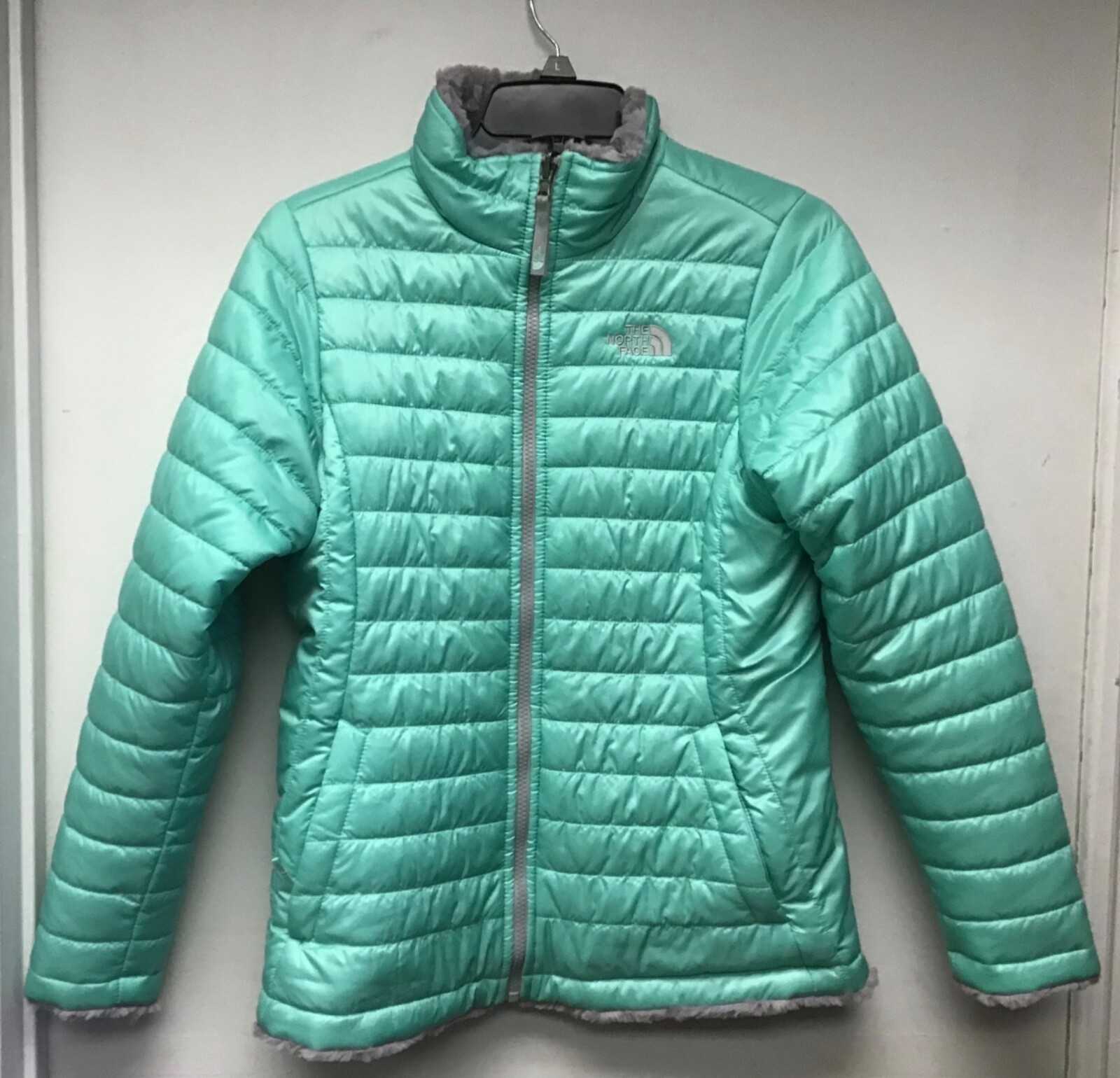 Turquoise/Grey puffer Jacket Sz XL | eBay