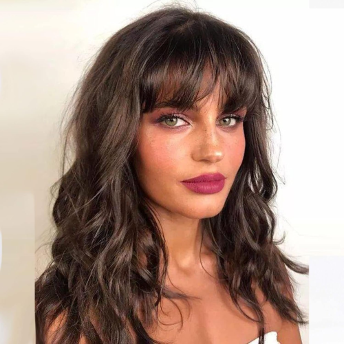 HAIRCUBE Short Brown Wavy Bob Wig with Bangs,Shoulder Length Wigs for Women Shor