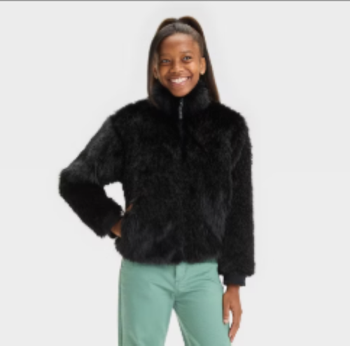 Girls' Short Faux Fur Jacket - Art Class - NWT - Zipper - Size M 8
