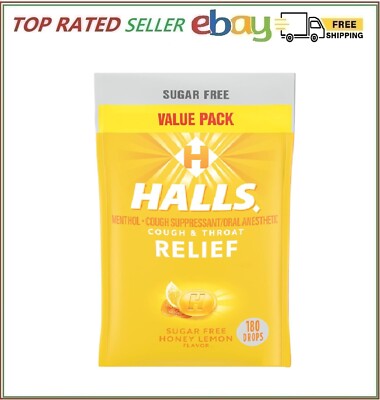 HALLS Relief Honey Lemon Sugar Free Cough Drops Value Pack 180 Drops
