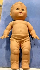 VTG 1950's TOD-L-TOT Baby Doll The Sun Rubber Co 10" TALL SQUEAKER BROWN EYES