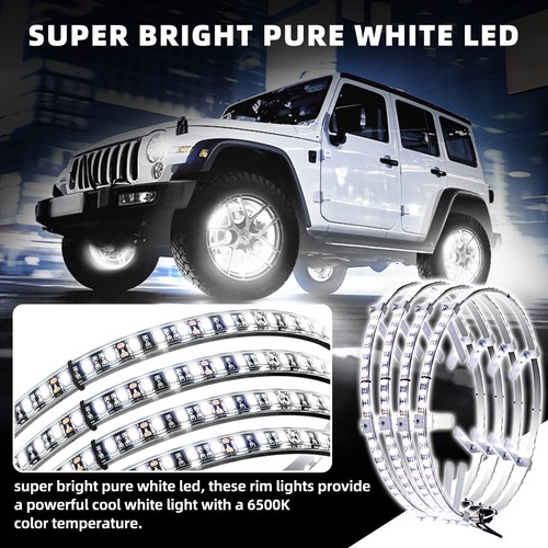 Luz LED para llanta de rueda 4 anillos 14""/15,5""/17"" blanco puro cuatro filas para automóvil camión + control remoto - Imagen 10 de 50