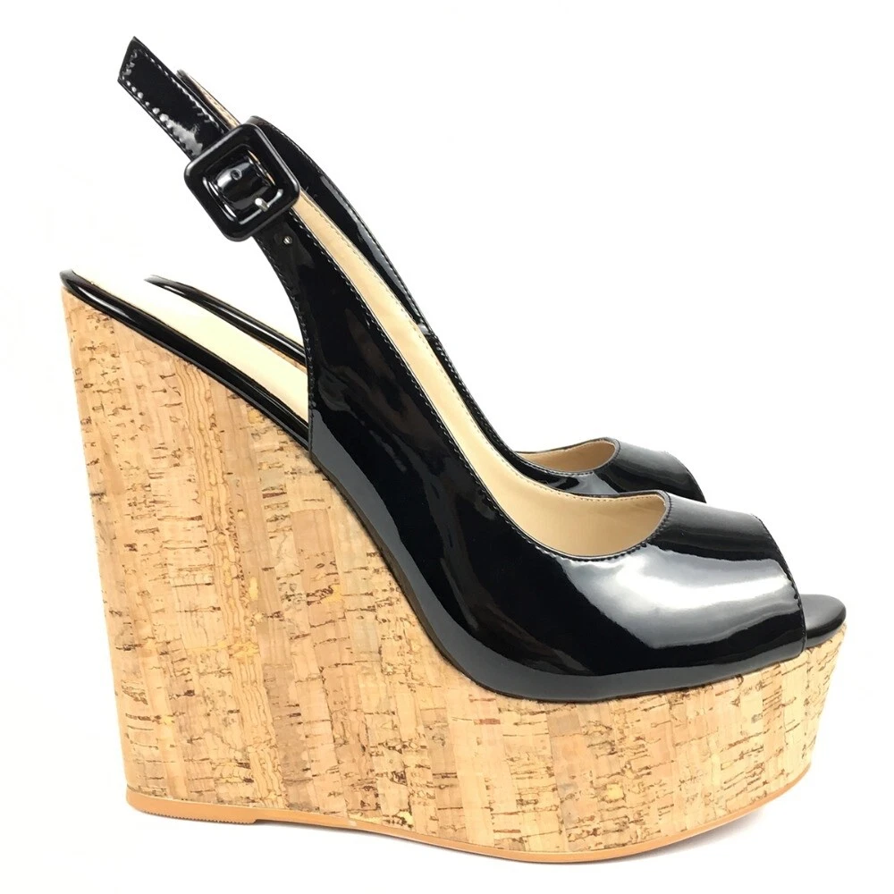 Sexy CORK PLATFORM WEDGES very high heel slingback sandals size UK1 13