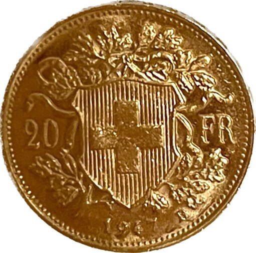20 Franken Gold VRENELI Schweiz 1947 Helvetia sehr schöner Zustand 20 Franken Gold VRENELI Schweiz 1947 Helvetia sehr schöner Zustand