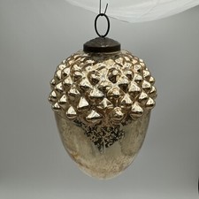 Vintage Silver  Gold KUGEL ACORN Ornament - Heavy Glass - 7 Inch