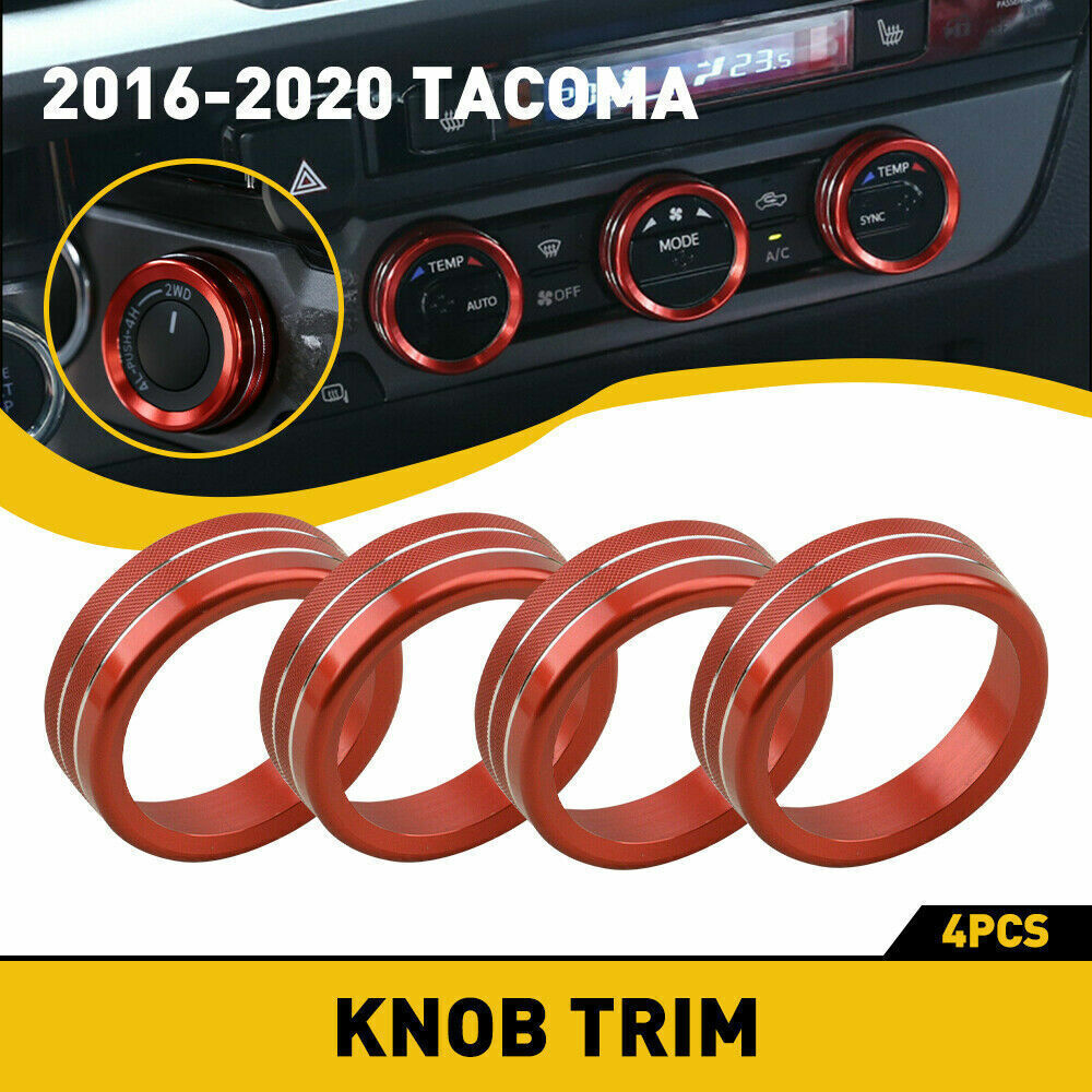 4PCS Aluminum Knob Ring Cover Trim Red Car Accessories For 16-2020 Toyota Tacoma