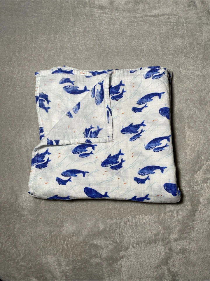 Angel Dear Baby Manta Azul Ballena Pez Blanco Mezcla Algodón Lovey 47"x47" Foto 2 de 4