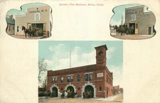 Postcard 3 Fire Stations & Horse Drawn Wagon, Boise, Idaho - circa 1908
