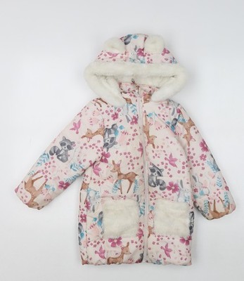 Kleine Kinder Mädchen mehrfarbig Tiermotiv Puffer Mantel 4-5 Jahre Kapuze Winter