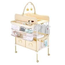 Baby Changing Table, Foldable Diaper Change Station with 2 Fabric Drawers, Side