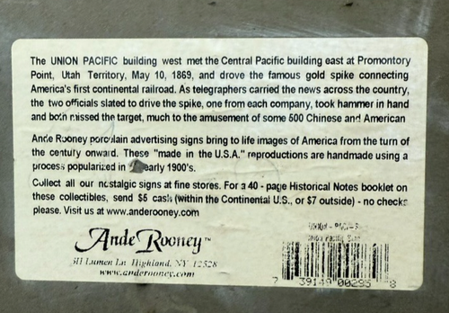 Union Pacific Ande Rooney Porzellan Metall Werbeschild 8,5 Zoll quadratisch - Bild 5 von 5