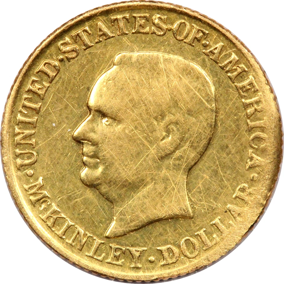 1917 McKinley Commemorative Gold Dollar $1, About Uncirculated AU, Ex-Jewelry - Image 2 of 2