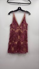 NWT Free People Women's Red Night Shimmers V-Neck Sleeveless Mini Dress Size 6