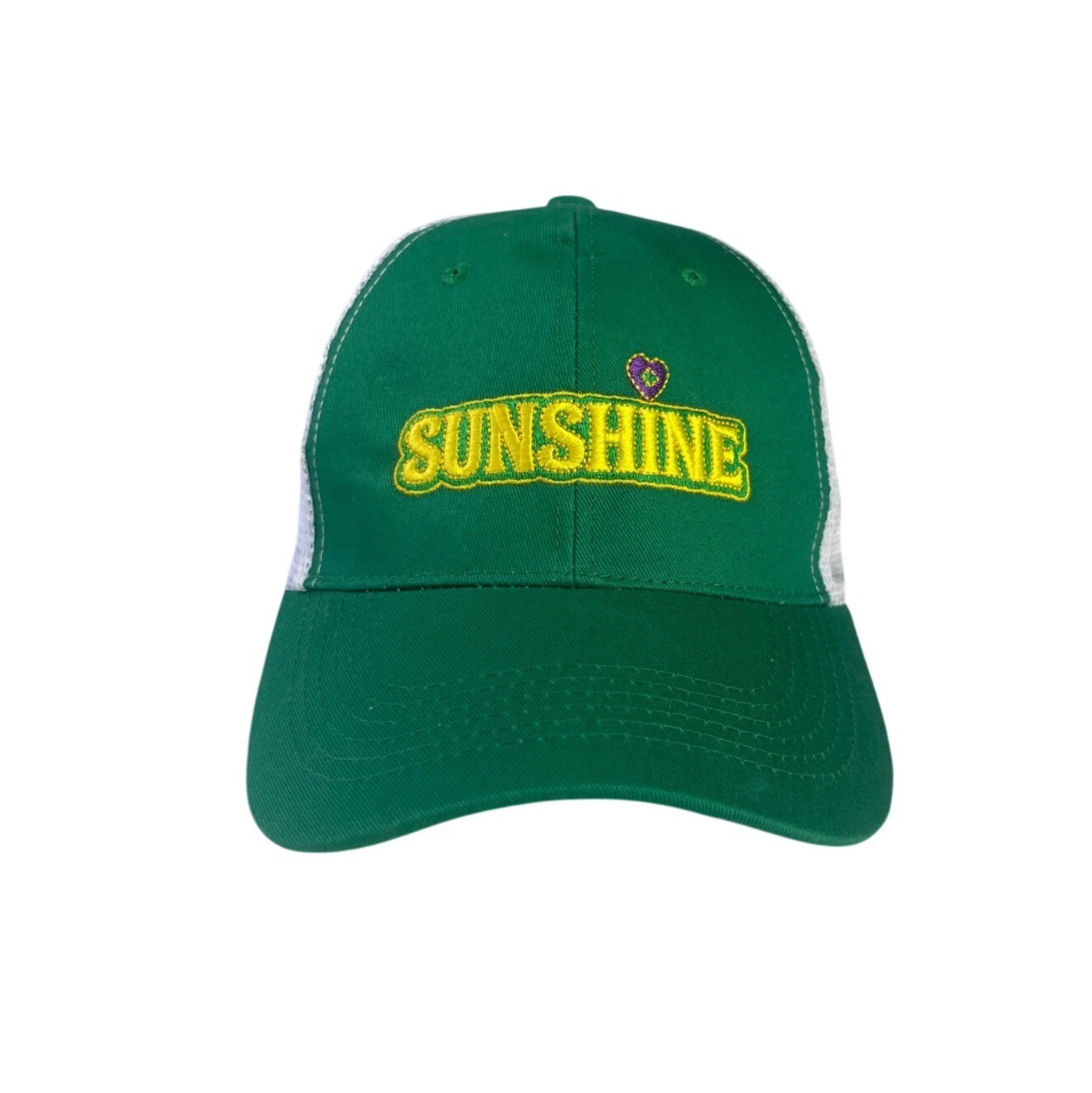 Sunshine Embroidered Trucker Hat Green White Snapback Mesh Adjustable