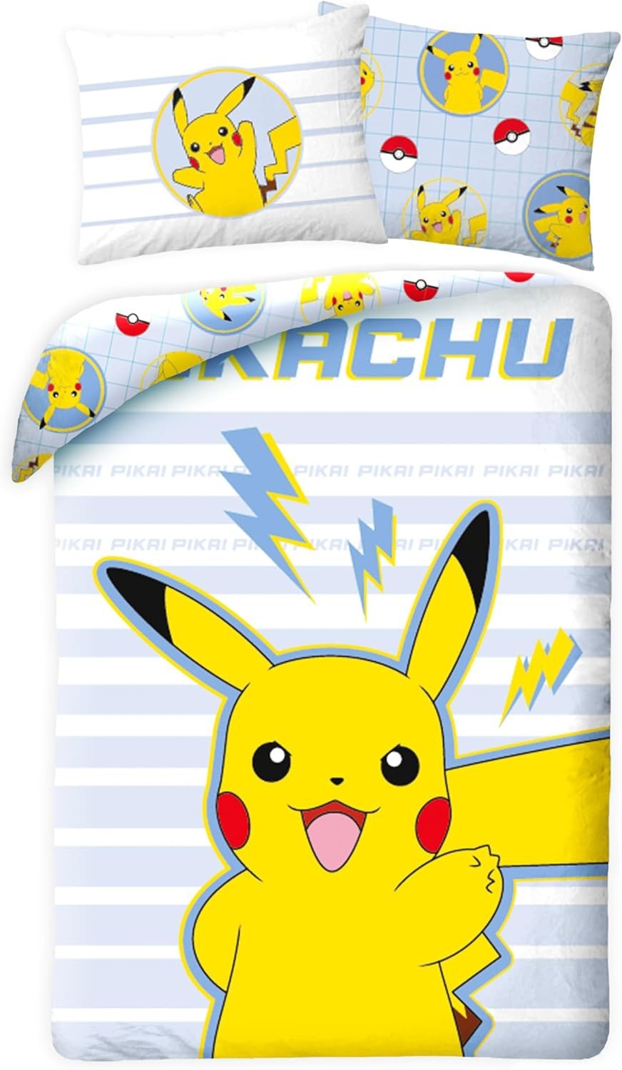 Pokemon Bett Set Pikachu Pikai Reversible 140x200 Kissenbezug 65x65 BAUMWOLLE POK643