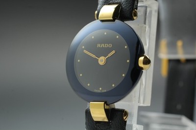 Near Mint Rado 204.4079.4N Gold Black Sapphire Crystal Quartz Women's Watch