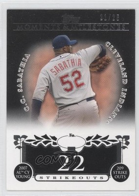 2008 Moments & Milestones Black 21/25 CC Sabathia (2007 AL Cy Young 209 Ks) 0b5