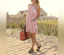 Old Navy Linen Blend Red & White Striped Sundress w/pockets Sz M