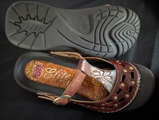 New Elite by Corkys Floral Leather Outdoor Clogs Slides Artsy Boho Shoes Size 9