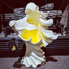 Halloween Cracker Barrel Ghost Witch Messenger w/ Lantern Ghost Statue Ornament