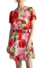 Anthropologie DREW Women's Chiffon Mini Dress Lined Size M Pink Multi Floral