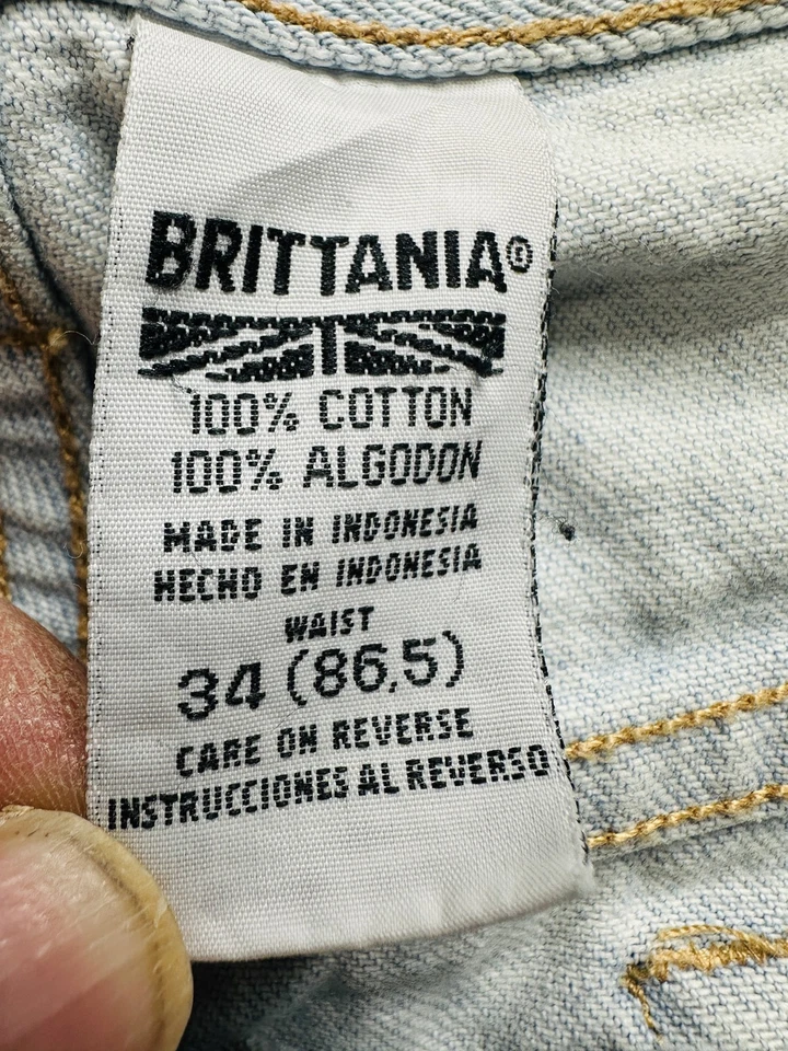 Pantalones Cortos Brittania De Colección Para Hombres 34 Lavado Ligero Denim Botón Mosca 100% Algodón Años 90 Y2K Foto 2 de 4