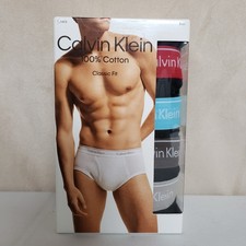 Calvin Klein Men's Classic Briefs 4 pack Black with Red, Light Blue, Brown, Tan