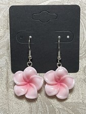 PINK FLOWER EARRINGS Silver Dangle Earrings, Floral Fashion Festival