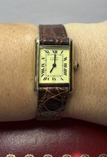 Vintage 1983 Cartier Tank Must De Argent Quartz Org. Leather Band Watch Card Box 2