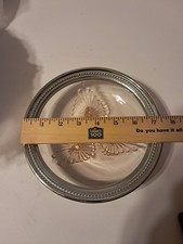 Vintage Pink Depression Glass Candy Dish with Silver Metal Rim 7.5"