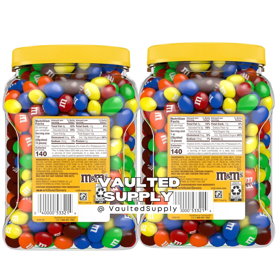 M&M’S Peanut Chocolate Candy 2 Pack 62 oz Jars – Resealable Party Size Fresh - Image 2 of 4
