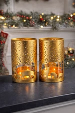 Gold Woodland Deer Candleholders Set of 2 8” Metal Cutout Rustic Holiday Decor