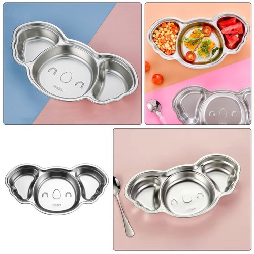 Cartoon Divided Plate Stainless Steel Plates Kids Toddler Child Baby - Afbeelding 9 van 12