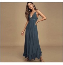 Free People Adella Maxi Slip Dress Dark Turqoise Small Boho