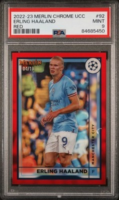 2022-23 TOPPS MERLIN CHROME UCC Erling Haaland RED /10 #92 PSA 9 POP 2