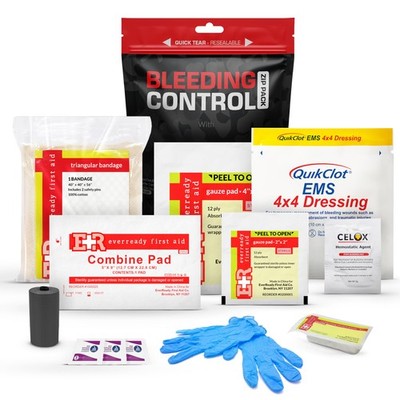 Bleeding Control Zip Pack with QuikClot, Celox, Gauze Pads, Triangular Bandag...