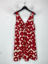 Betty Jackson Black Cream Red Geometric Sleeveless Knee Length Silk Dress UK 16