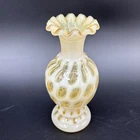 Rare Vtg 1940’s  Fenton Glass Honeysuckle Coin Dot Opalescent Ruffle Vase 6.5”